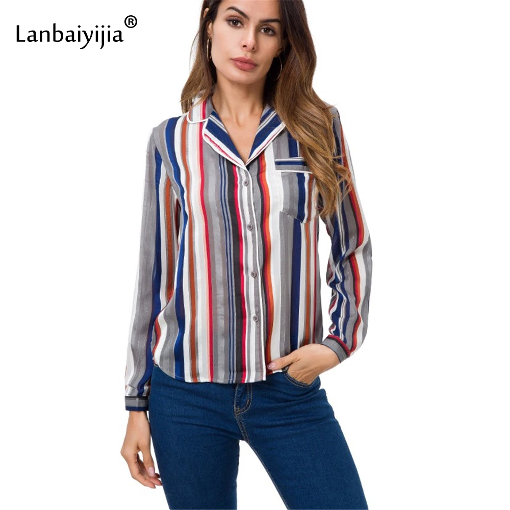 Lanbaiyijia Модная брендовая женская блузка с длинным рукавом и отложным воротником