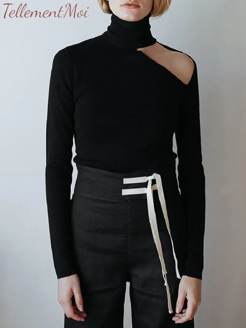 Black Knit Bottoming Shirt Turtleneck Long Sleeve Hollow Sweater Women Slim Knitted Pullovers Tee Thin 2019 Women Spring Tops Black Knit Bottoming Shirt Turtleneck Long Sleeve Hollow Sweater Women Slim Knitted Pullovers Tee Thin 2019 Women Spring Tops