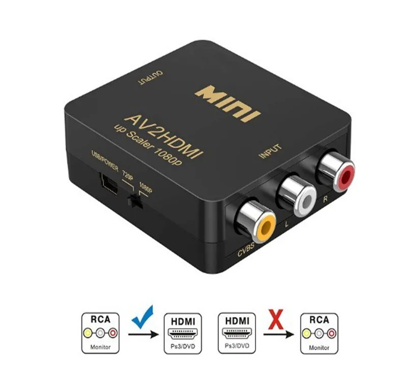 Компактный видео-конвертер коробка AV2HDMI RCA AV CVBS, HDMI адаптер для HD ТВ PS3 PS4 AV адаптер Делителя Частоты hd-конвертер Box HDMI RCA AV/ППО