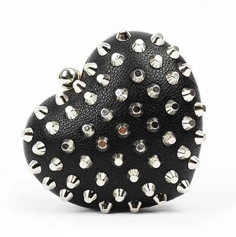 

Personality rivet punk fashion trend of high quality pu mini heart-shaped ladies clutch evening bag chain shoulder bag purse