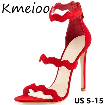 

Kmeioo 2018 Hot Woman Shoes Sexy Gladiator Sandals Zipper High Heels 12CM Ankle Strap Stiletto Wedding Party Shoes Plus Size