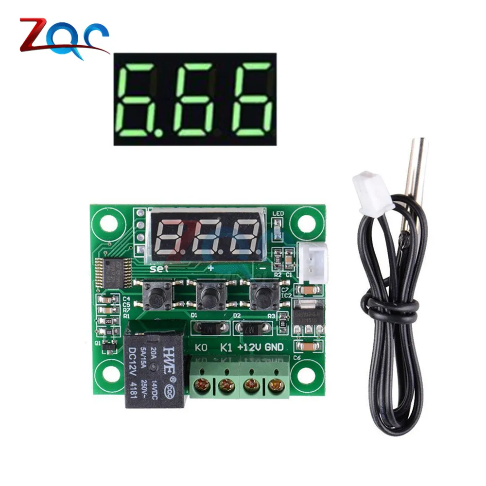 

W1209 Green LED Digital Thermostat Temperature Control Thermometer Thermo Controller Switch Module DC 12V Waterproof NTC Sensor