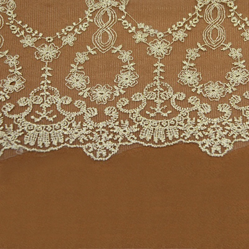 

Embroidered White Fabric Gold Line Lace Trimming Mesh Embroided Scraf Sewing DIY Homemade wedding dress skirt lace trim