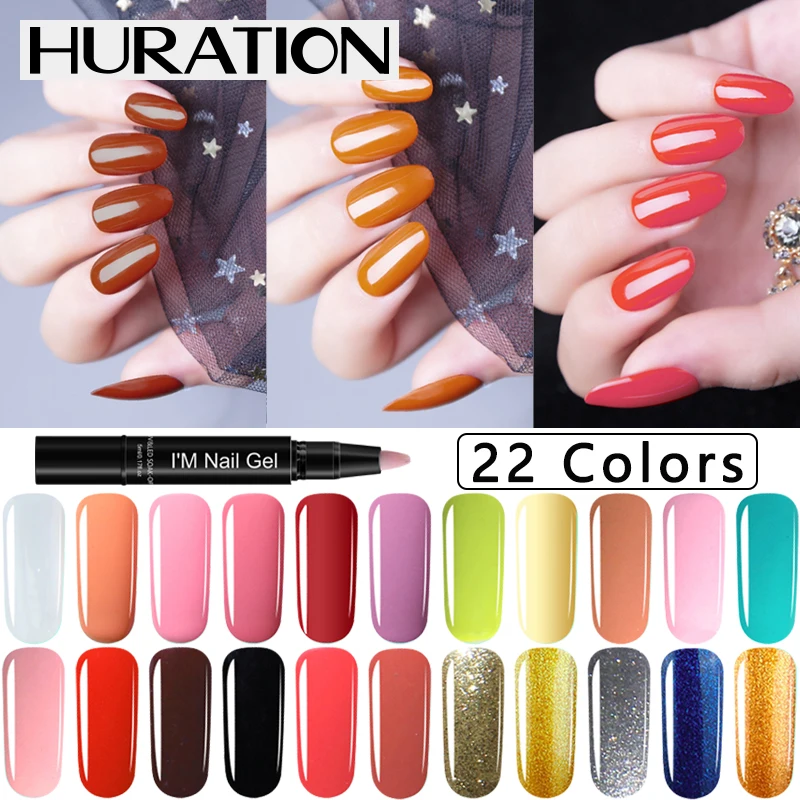 

Huration Newest 3 In 1 Glitter Pen Nail Varnish Hybrid One Step Glue Manicure Soak Off UV Easy To Use Pen Gel Lacquer Nail Art