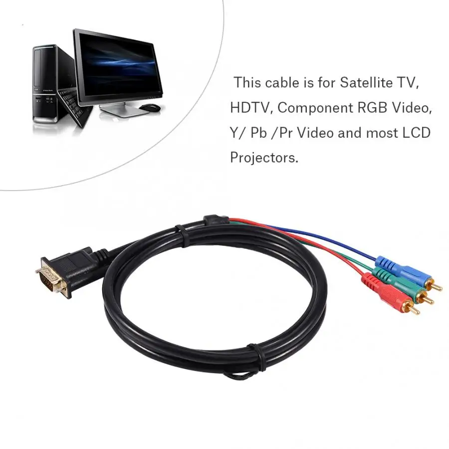 5 футов 1 м VGA штекер 15 pin to 3 RCA видео кабель адаптер для HDTV PC DVD ноутбук |
