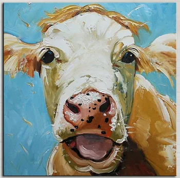 

Handmade thick knife high quality Modern Abstract Fine Artwork Animal Dairy Cattle Bedroom artwork Wall Oil Painting