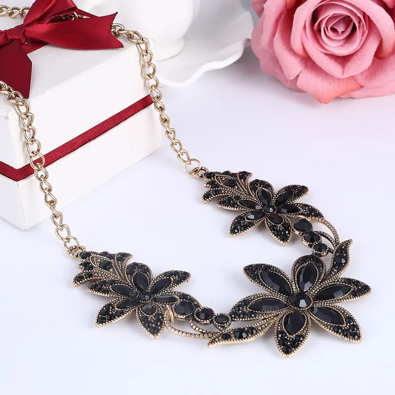 Женское винтажное ожерелье с черным кристаллом|pendants for women|statement choker necklaceblack crystal