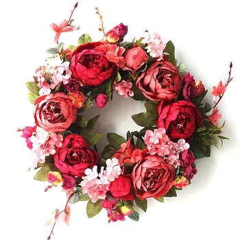 

Handmade Garland Artificial Peony Wreath Fake Flower Home Wall Decor Prop Wedding Party Decoration
