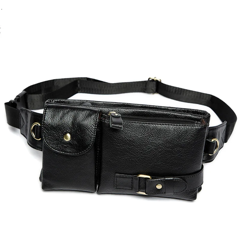 MVA Casual Men Waist Pack Genuine Leather Men`s Chest Bag Men Leather Messenger Bag Cow Leather Coin Purse Bags - Цвет: black