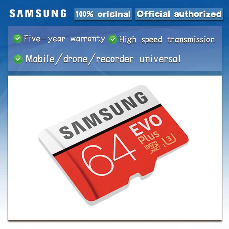 

Original SAMSUNG Micro SD card 64GB MicroSD Memory Card EVO Plus MicroSDXC Class10 TF Card cartao de memoria U3