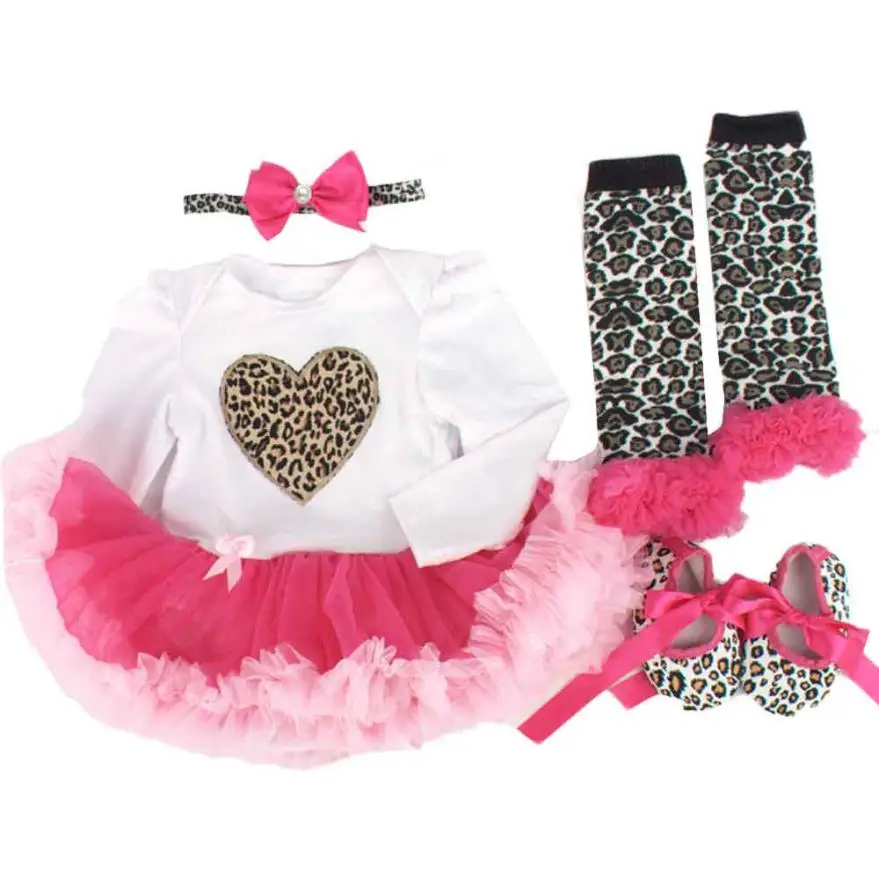 New Arrivals Newborn Long sleeve Baby Bodysuit kids clothes Tutu Dress Sets 4Pcs Outfits Clothes Bodysuit