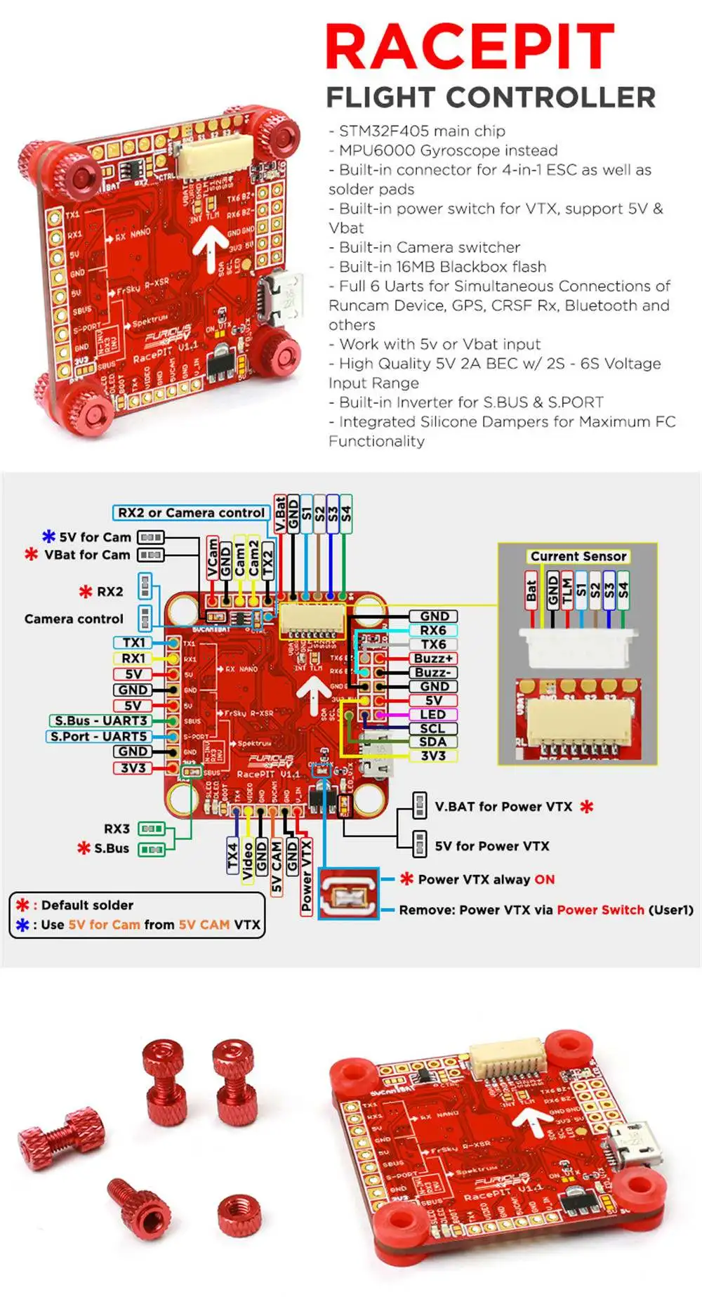 Новости FuriousFPV Racepit F4 Контроллер полета AIO OSD 5 в BEC и черные коробки для радиоуправляемого дрона FPV гоночные модели запчасти DIY Асса