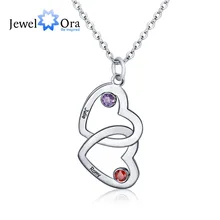Personalised Pendants Necklaces Birthstone Merging Couple Hearts 925 Sterling Silver Necklaces & Pendants (JewelOra NE101325)