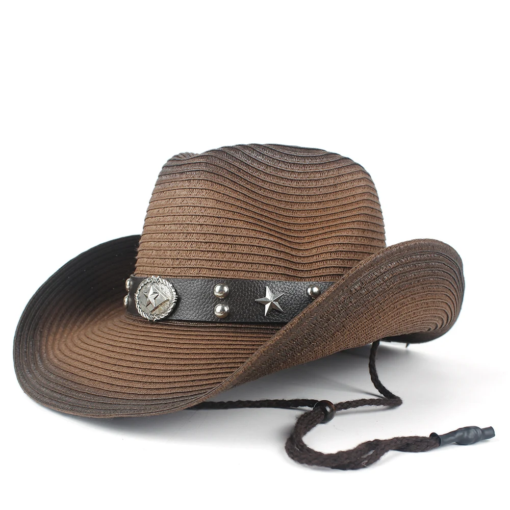 

2019 Retro Women Men Hollow Western Cowboy Hat Lady Summer Straw PunK Sombrero Hombre Beach Cowgirl Jazz Sun Hat Size 57-59CM