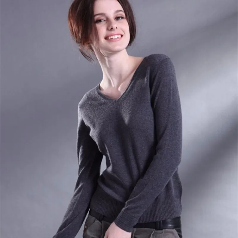 Lafarvie Women Autumn Winter Cashmere Blend Sweater V-Neck Pullovers Long Sleeve Jumpers Womens Knitted Sweaters18 Colors S-XXXL
