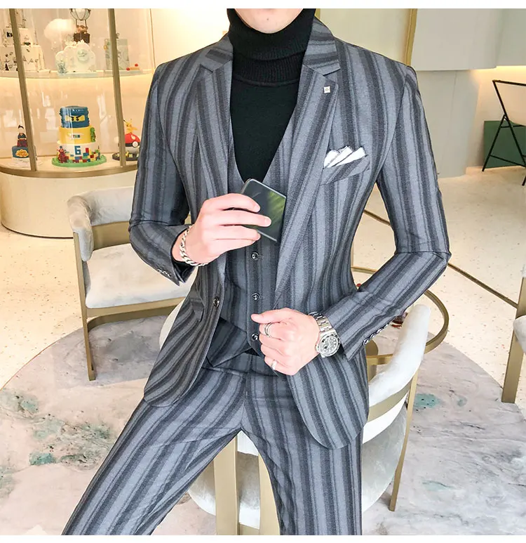 3piece Men Suit Fashion Plus Size Autumn Wedding Suits For Men Slim Fit Casual Groom Tuxedo Young Man Formal Wear 5XL-S Hot