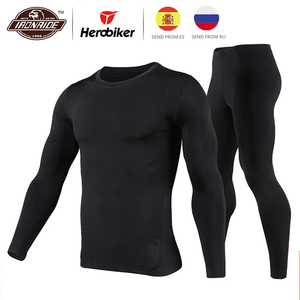 Herobiker Pánské fleece lemované termo spodní prádlo Set motocyklové lyžování Base Layer zimní teplé dlouhé Johns košile a topy dolní oblek