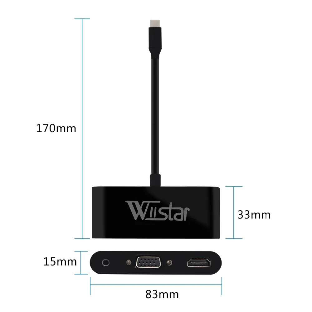 Wiistar USB C type C к HDMI VGA с 3,5 мм аудио адаптер 3 в 1 концентратор type C до 4 K 1080 p для ноутбука Macbook Google