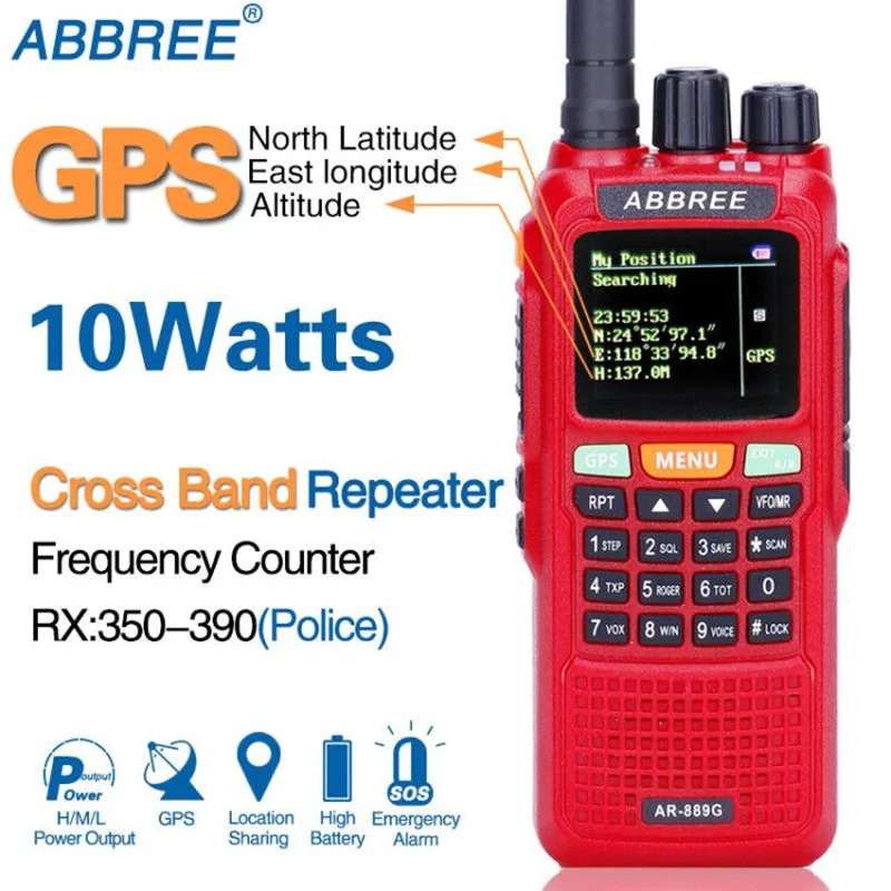 ABBREE AR-889G gps расположение Обмен 10 Вт 999CH поперечная полоса Repeate Ночная подсветка SOS сканирование многодиапазонный переносной любительский