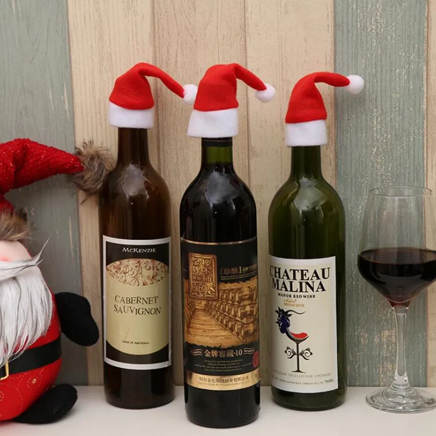 1 шт. красная шляпа Санта вина обертка для бутылки крышка Топпер Рождественский ужин Декор 40% от