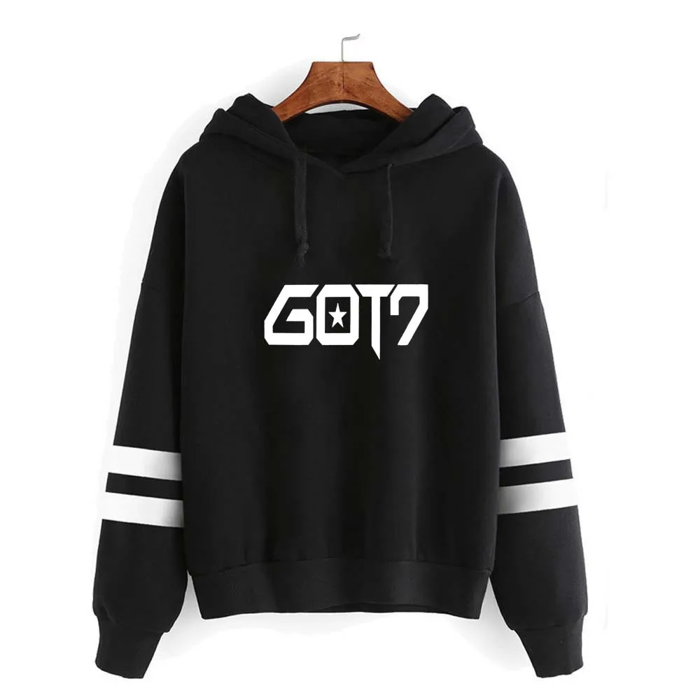 Новые корейские модные Kpop Bambam Got7 Толстовка никогда не кофта с капюшоном Для женщин с длинными рукавами полосатые толстовки с капюшоном пуловер Топы для детей