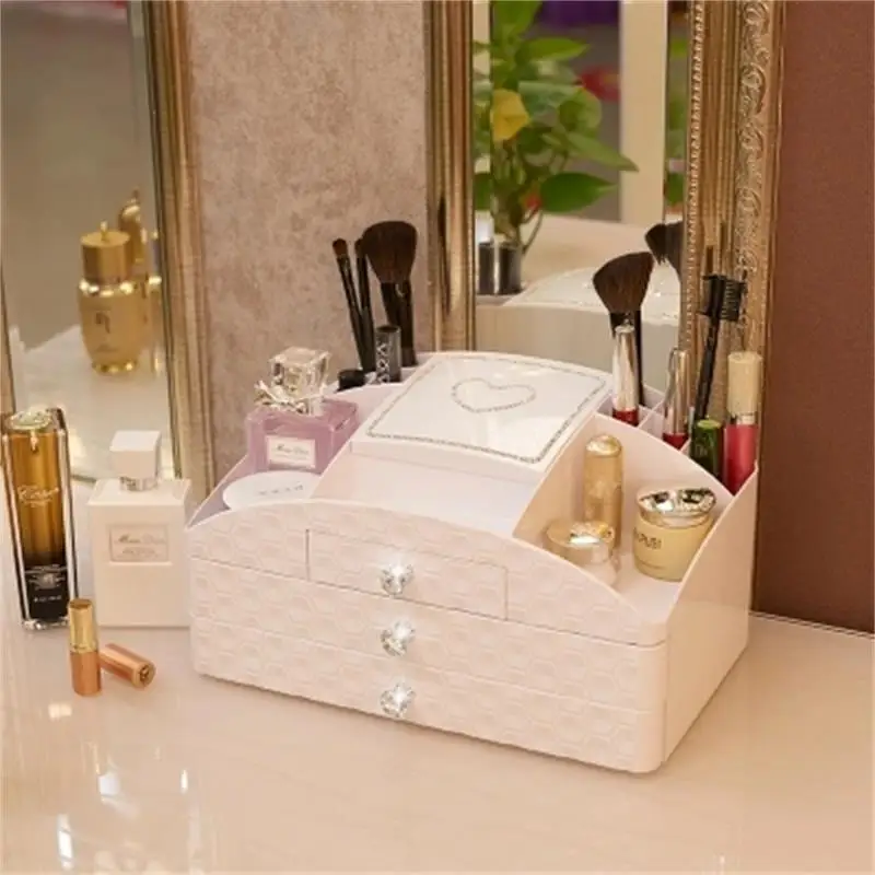 

2019 MYSTICA ABS Three layer Plastic Makeup Drawers Storage Box Jewelry Container Make up Organizer Case Cosmetic Office Boxes