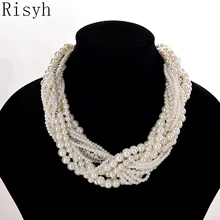 Risyh Новая мода ретро преувеличенное многослойное плетенное ожерелье с белым жемчугом