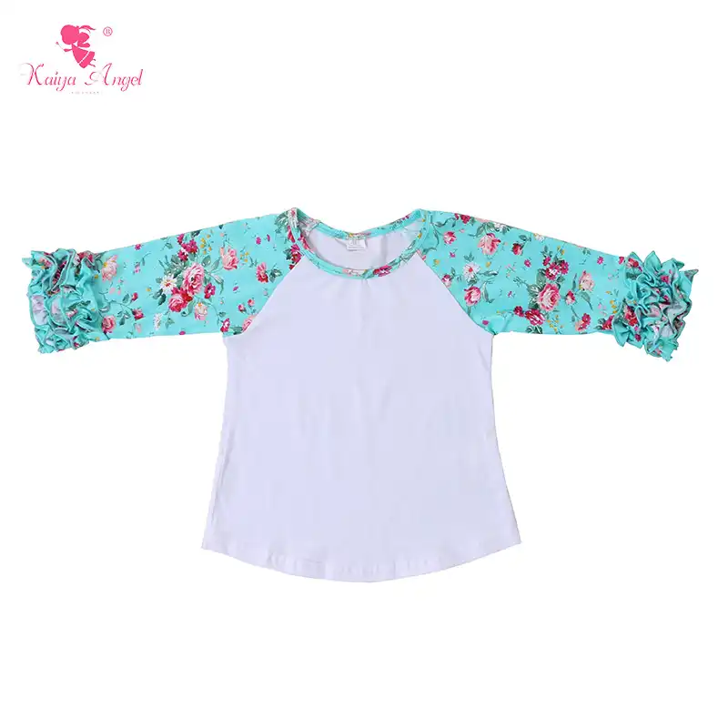 Kids Ruffle Raglan Shirt Christmas Valentine Easter Toddler Baby Girls Boys Long Sleeve Cotton Blouse Top