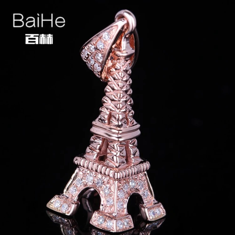 Baihe SOLID 14 К розовое золото(au585) 0.2ct CERTIFIED H/SI круглый цельнокроеная из натуральной бриллиантами свадебные Для женщин Мода Талисманы
