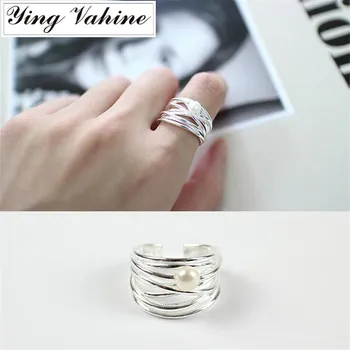

Authentic 925 Sterling Silver Jewelry Irregular Multi-layered Natural Freshwater Pearl Open Rings for Women Gift Free Shipping