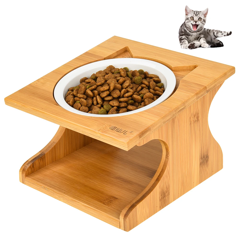 

Petacc Dog Bowl Cat Pet Puppy Food Eating Bowl Dish Dog Feeder Feeding with 3 Bowls and 1 Bamboo Holder Stand