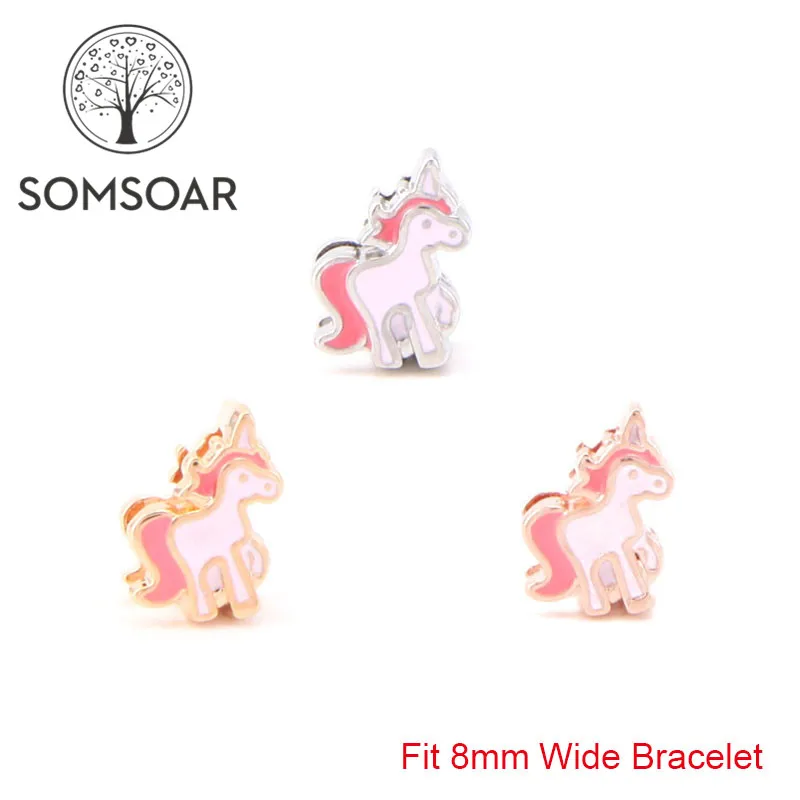 

Somsoar Jewelry Lovely Unicorn Slide Charms fit 8mm Wide Leather Wrap Bracelet Wristband for Toddler/Women 10pcs/lot