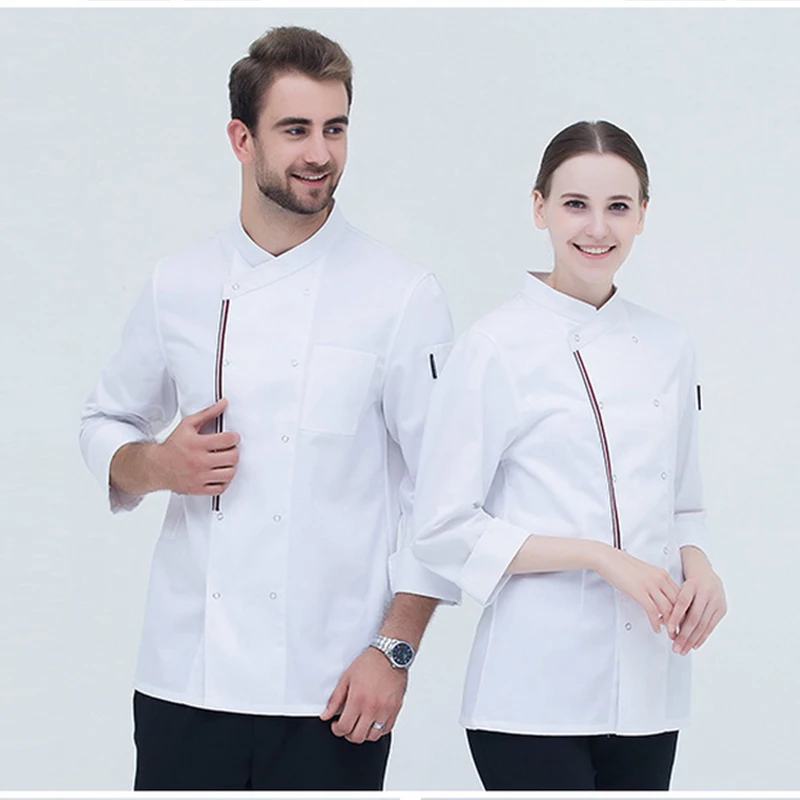 Camisa de Cocinero Cocina Uniforme Manga Larga Blanco
