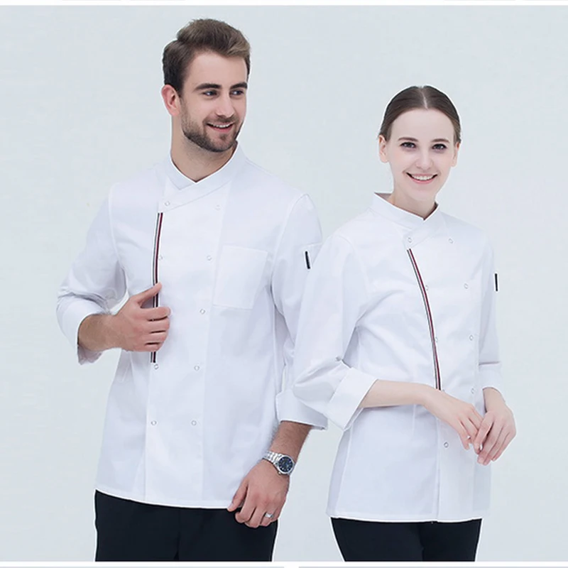WYCDA Veste de Cuisine Uniforme Homme Et Femme Manches Longues Blanc Coton Chemise /À Manches Longues du Chef Convient pour Les Hommes Et Les Femmes,Blanc,M