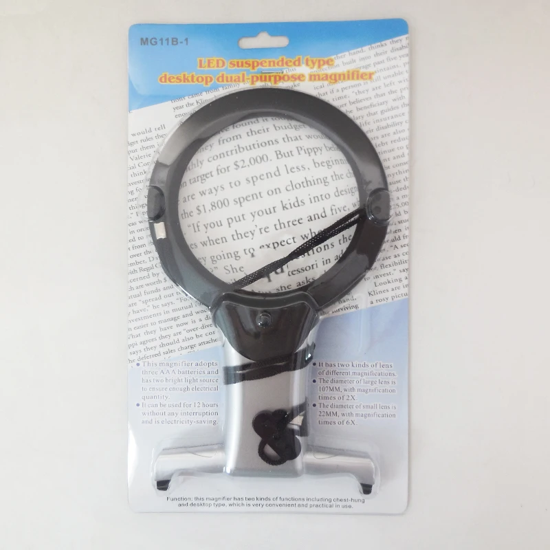 2 LED Illuminated Reading Sewing Embroidery Magnifying Glass with Neck Strap 2.5X 5X Cross