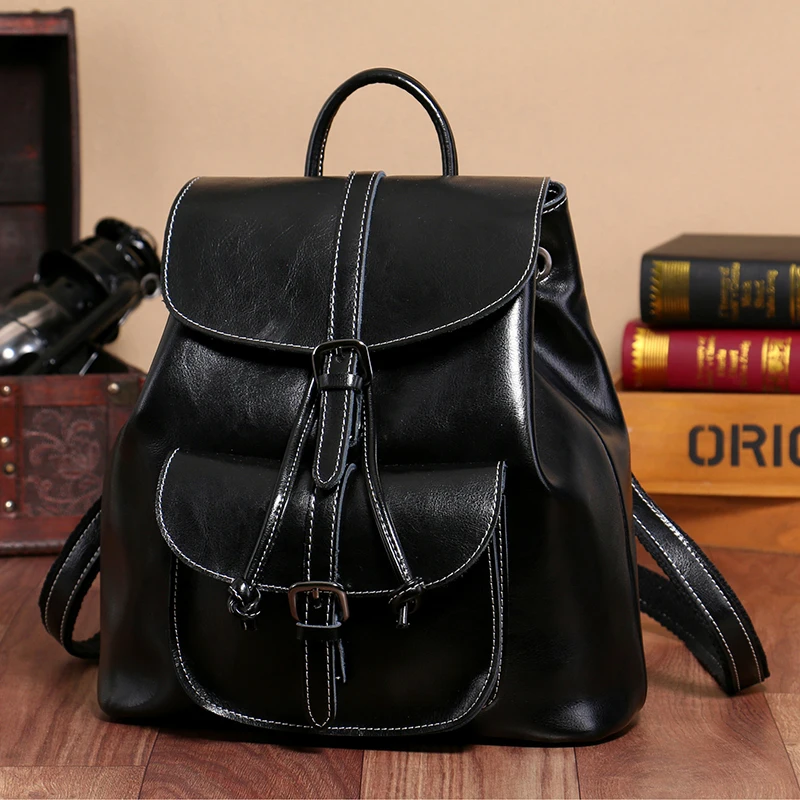 

Vintage Travel Backpack Famous Brand design Cowhide Leather Women's backpack School Bag Girls Leisure Shoulder Bags for Women