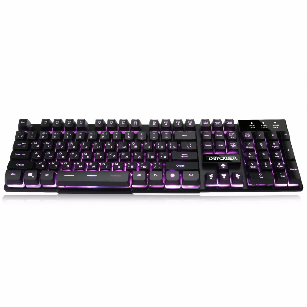 DBPOWER русских букв Игровая клавиатура с плавающими KeyCaps 3 Цвет подсветки Teclado Gamer