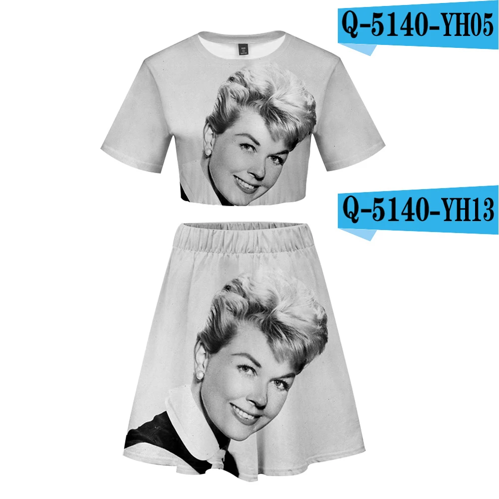 Doris Day/костюм с короткой юбкой,, 2 футболки с короткими рукавами и платье Дорис, костюм из двух предметов, Новые повседневные комплекты высокого качества - Цвет: F