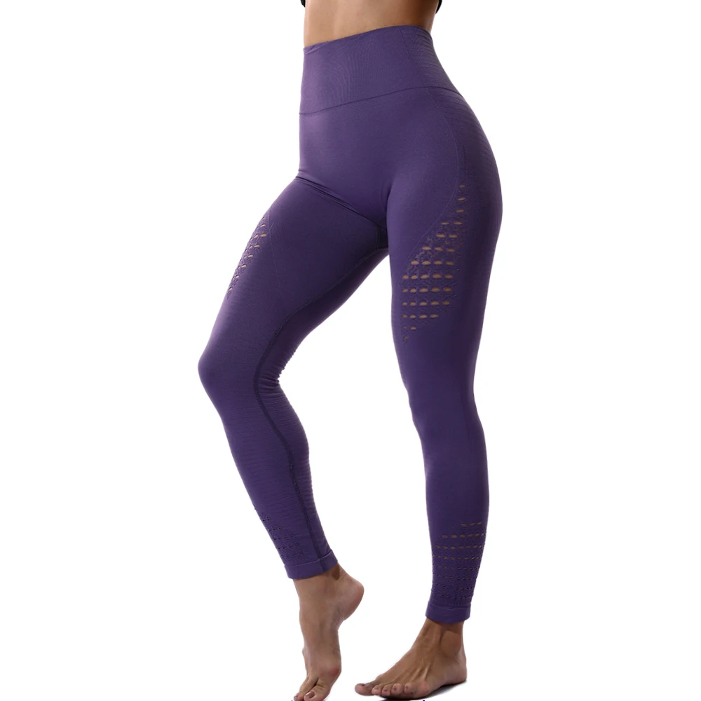 Открытые женские спортивные Леггинсы с высокой талией, брюки для фитнес-зала, эластичные Компрессионные спортивные брюки - Цвет: Purple