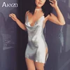 AKYZO 2017 Sexy Gold Sequined Patchwork Alloy Mini Dress Women Spaghetti Straps Bodycon Charming Nightclub Party Chain Dress ► Photo 3/6