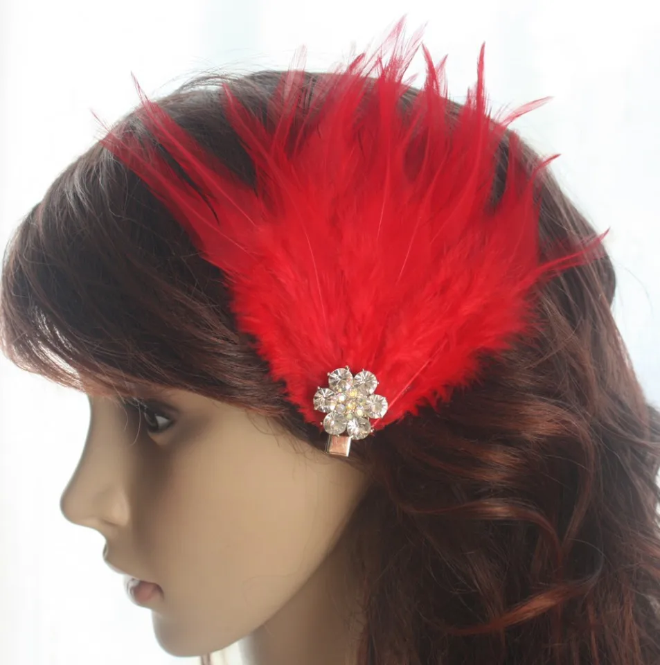 12A 37 Resin Natural Red Feather Hair Clip Pin Jewelry 1 Piece