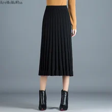 AreMoMuWha, трикотажная плиссированная юбка, высокая талия, юбка, новинка, сумка, бедра, юбка для женщин, осень и зима, юбки, Женская облегающая юбка