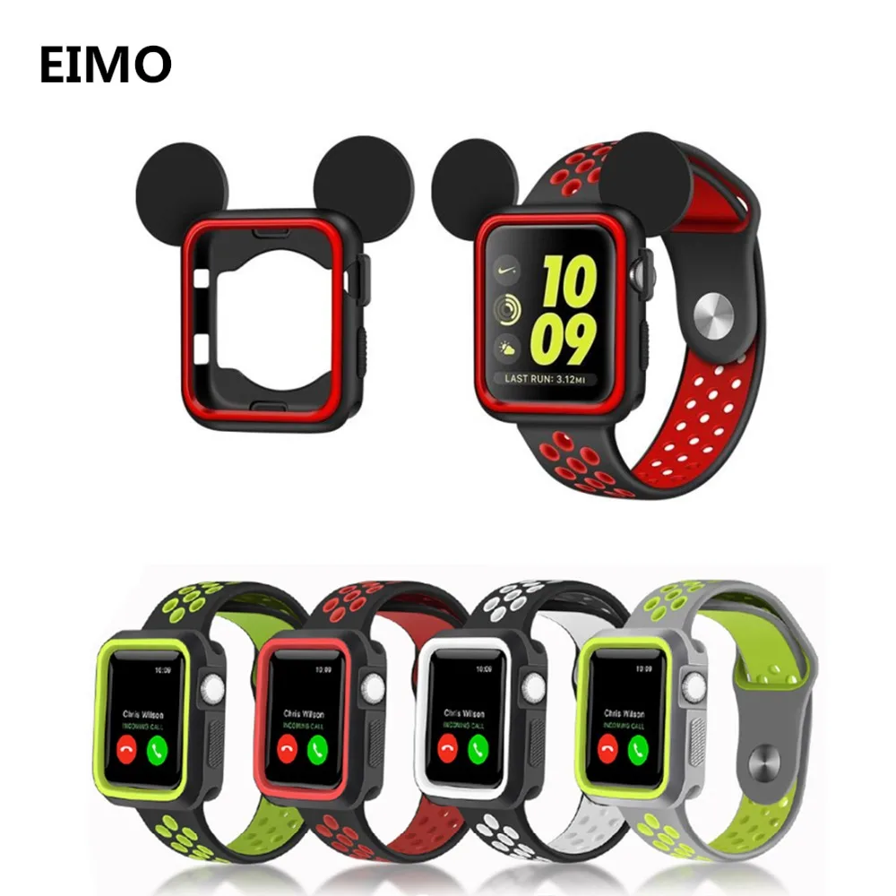 Силиконовый ремешок + часы Чехол для Apple Watch группа 42 мм 38 мм замена ремешок + полный протектор случае для iwatch 3/2/1 аксессуары