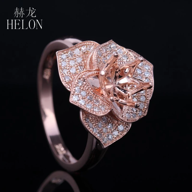Helon розы кольцо Solid 14 К золото природных алмазов WEDDINGRING 6-6.5 мм круглая огранка полу Гора обручальное кольцо Ювелирные украшения