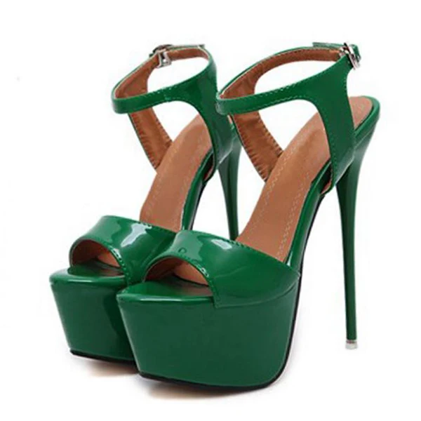 Aneikeh/Большие размеры 41, 42, 43, 44, 45, 46, босоножки женская обувь на платформе пикантные туфли для ночного клуба на высоком каблуке 16 см, с открытым носком, с пряжкой, красного цвета - Цвет: Green