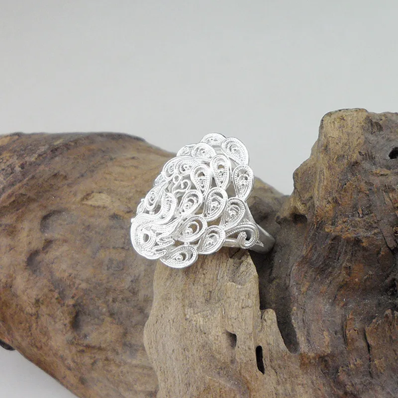 

Big 004 Ring Grosse Bague Femme Adjustable Unique Engagement Women Rings Bohemian Vintage Peacock 999 Sterling Silver I Just S