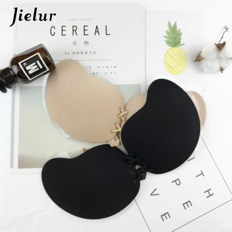

Jielur Self-Adhesive Invisible Bra Solid Push Up Seamless Lingerie Stick Gel Silicone Lady Bra Bandage Strapless Mujer Underwear