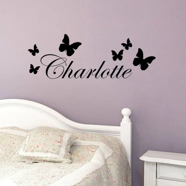 Personalised Butterfly Name Wall Art Quote Sticker Decal Vinyl Custom Childs Bed 