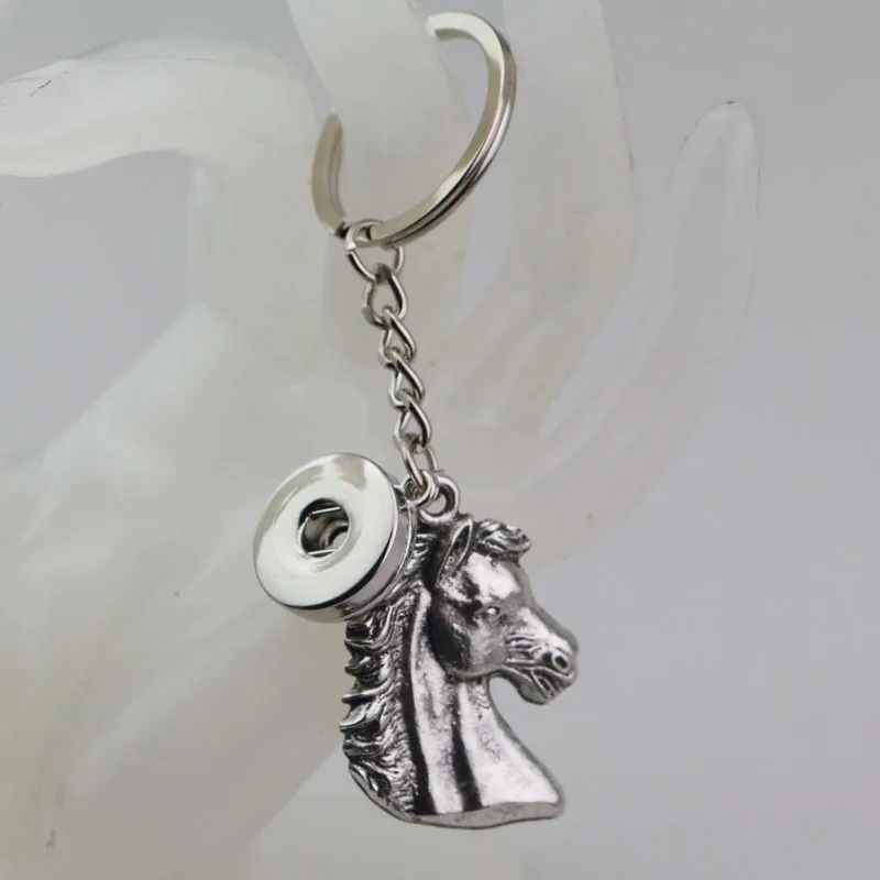 

New Men's Horse Head Key Holder Keychains Horse Keyrings 18mm Snap Buttons Pendant Key chains Jewelry