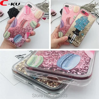 

C-ku Liquid Glitter Quicksand Hard PC TPU Case For Iphone X 8 7 PLUS 7plus I7 6 6S Cake Girl Gift Clear Cover Skin Luxury 100pcs